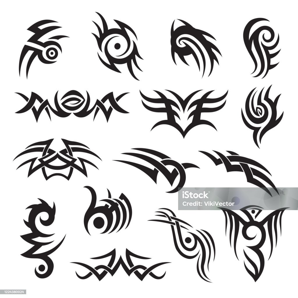 Set Of Tribal Style Tattoo Design Arm Band Adornment Decoration Folk Motif  Vector Collection Stock Illustration - Download Image Now - iStock