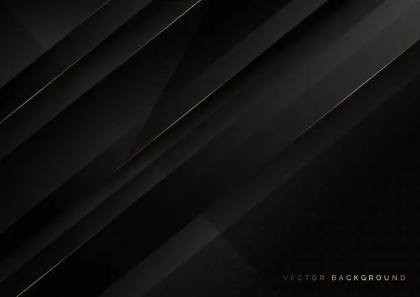 Vector illustration of Abstract diagonal black background with golden lines. Luxury style.