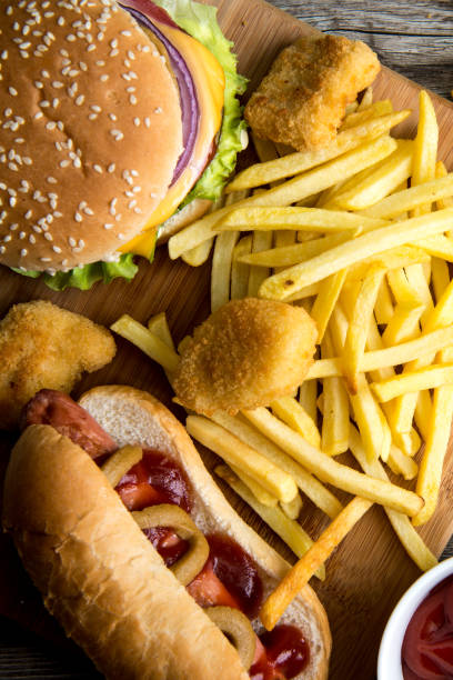 istock Fast food on the wood 1224383239