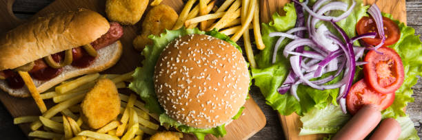 istock Fast food on the wood 1224383425