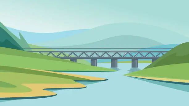 Vector illustration of Bridge over the river.