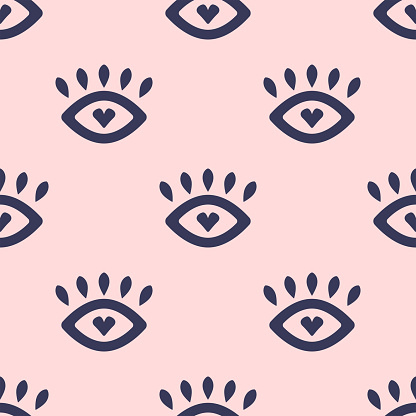 Cute seamless pattern with loving eyes. Girly vector illustration.