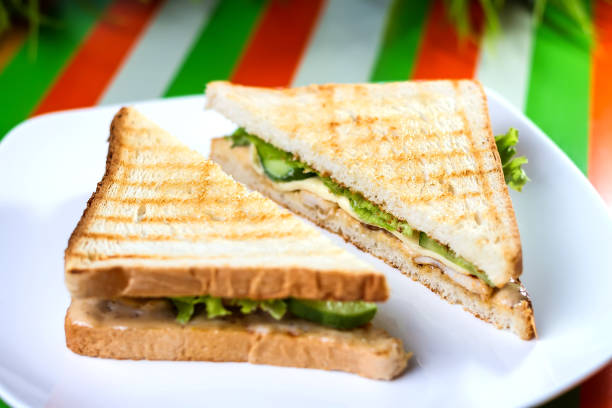 istock Two sandwiches of white bread on plate 1224385638