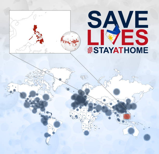istock World Map with cases of Coronavirus focus on Philippines, COVID-19 disease in Philippines. Slogan Save Lives with flag of Philippines. 1224385788