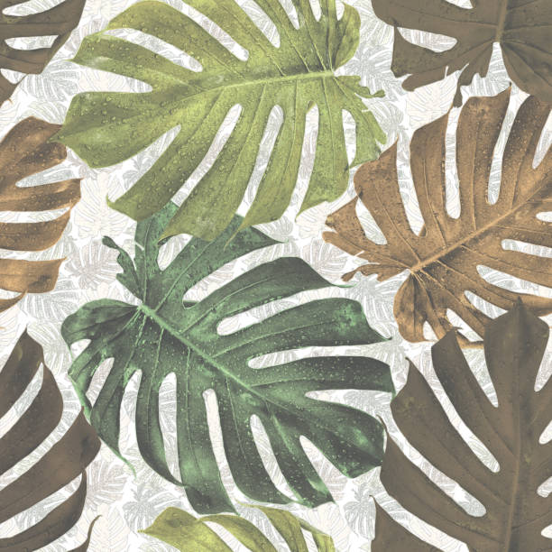 istock Seamless monstera tropical jungle palm leaves 1224387459
