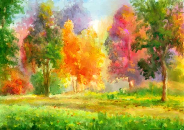 油絵の秋の風景 - paintings watercolor painting landscape autumn点のイラスト素材／クリップアート素材／マンガ素材／アイコン素材