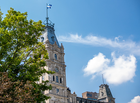 Parliament of Quebec with its nice tower. The Jacques Cartier building is a old and huge house where big decisions are made for Quebec province