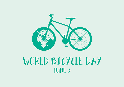 Green bicycle icon vector. Bike silhouette isolated on a green background. Bicycle Day Poster, June 3. Important day