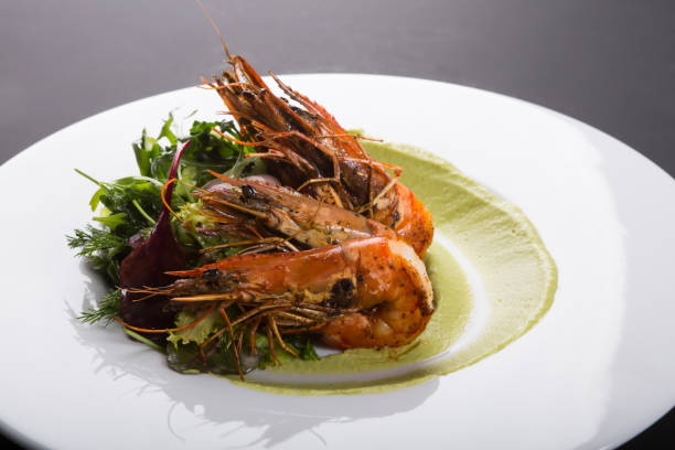 istock Fried king shrimps with guacomole 1224394983