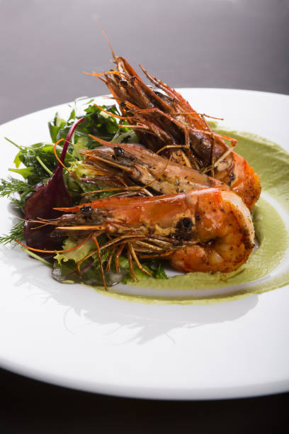istock Fried king shrimps with guacomole 1224395018
