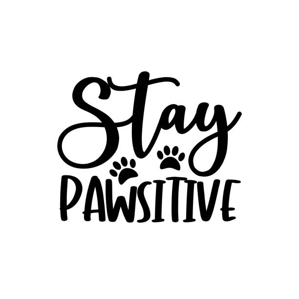 Stay Pawsitive- funny text with pawprint. Stay Pawsitive- funny text with pawprint. Good for t shirt print, poster, greeting card, and gift design. sayings stock illustrations
