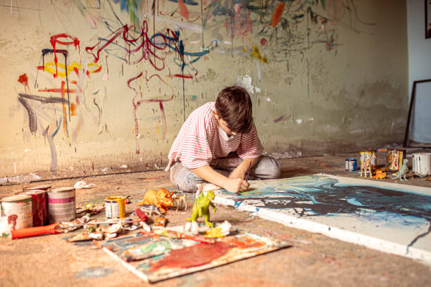 Creative boy painting