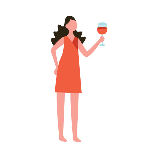 stockillustraties, clipart, cartoons en iconen met vrouw in kleding die wijnglas houdt - vrouwelijk beeldverhaalkarakter dat roostert - drinking wine
