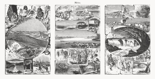 북부, 중부 및 남아프리카, 목판화, 1893년 출판 - niger river stock illustrations