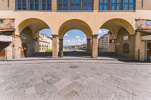 Old Bridge arches in Florence during Covid-19 lockdown