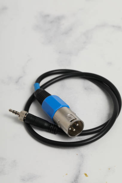 istock cable audio XLR micro jack male on white background 1224399873