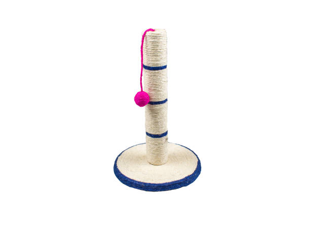 istock Isolated cat scratching post with ball toy on a white background. 1224400097