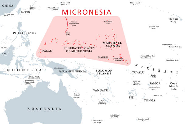 ilustrações de stock, clip art, desenhos animados e ícones de micronesia, subregion of oceania, political map - federated