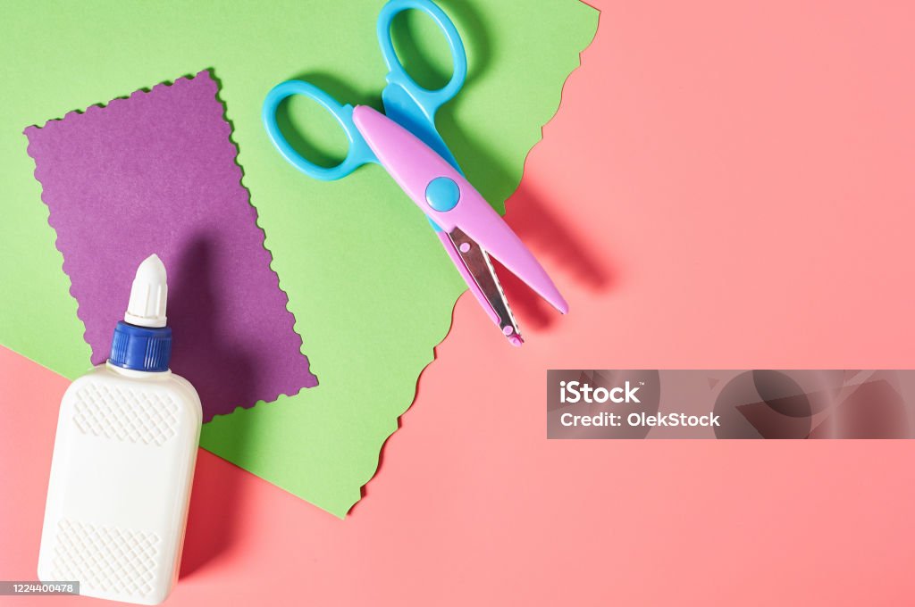 Sissors Paper Boder Scissors For Decorative Curly Cutting Glue Bottle And Blank Paper ...