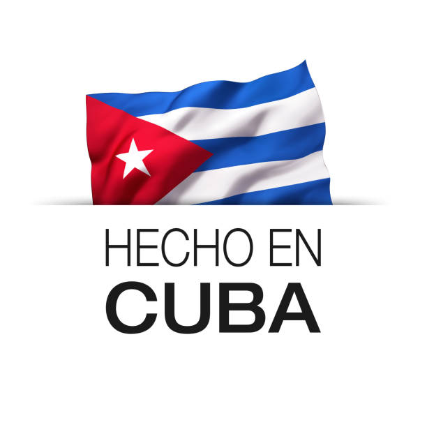 made in cuba - label auf spanisch - cuba flag stock-grafiken, -clipart, -cartoons und -symbole
