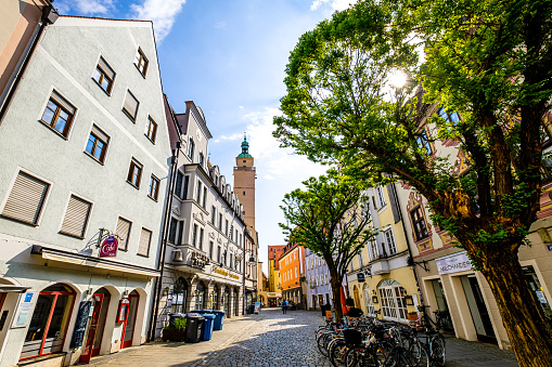 Ingolstadt, Germany - April, 27: famous bavarian old town with historic buildings of Ingolstadt on April 27, 2020