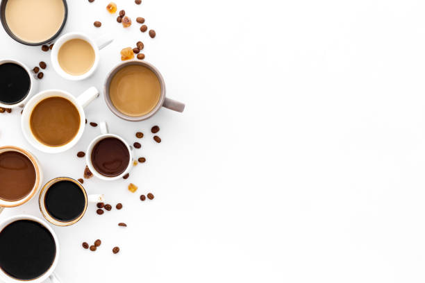 istock Many cups of coffee on white desk top view space for text 1224402248