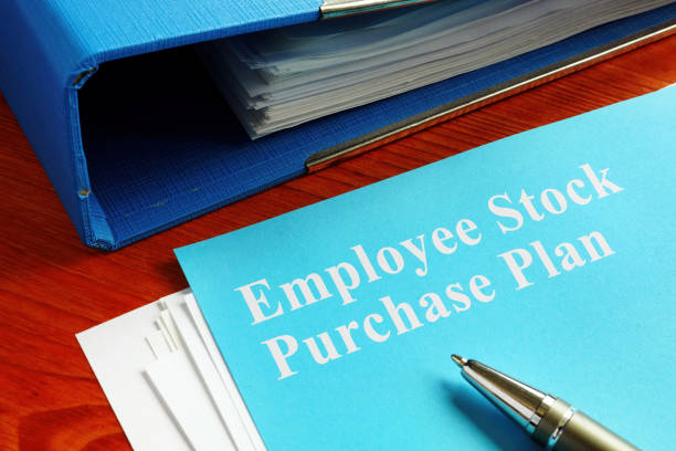 Employee Stock Purchase Plan ESPP and blue folder.