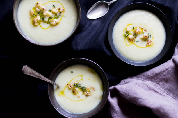 istock Cauliflower creamy soup on a dark background 1224406498