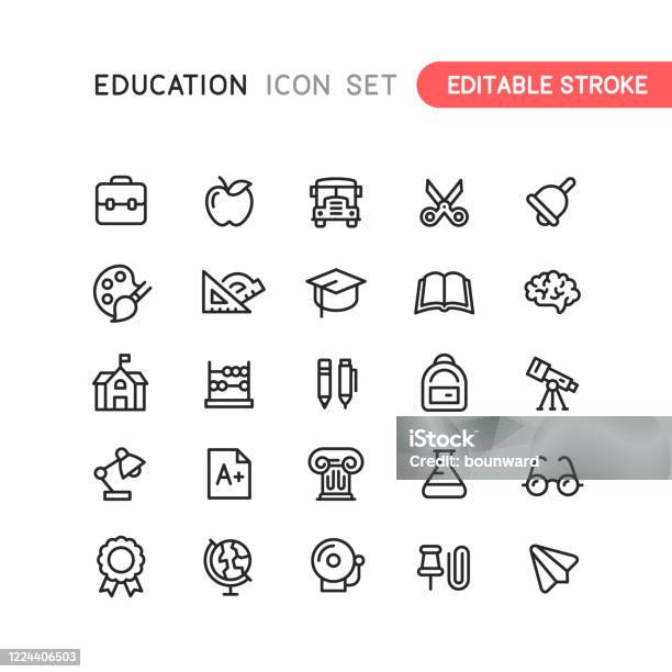 Education Outline Icons Editable Stroke Stock Vektor Art und mehr Bilder von Icon - Icon, Bildung, Strich-Icon