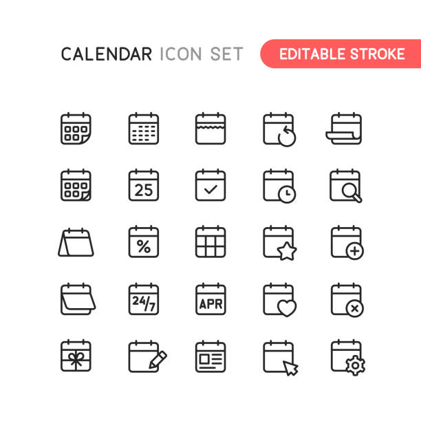 ilustraciones, imágenes clip art, dibujos animados e iconos de stock de iconos de esquema de calendario trazo editable - calendar
