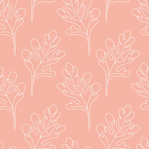 bezszwowy kwiatowy wzór z konturowymi liśćmi na różowym tle - 5143 stock illustrations