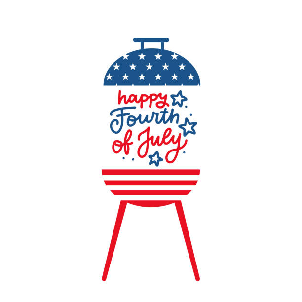 ilustrações de stock, clip art, desenhos animados e ícones de bbq grill party invitation card template. flat design icon star and strip pattern happy independence day united states of america. 4th of july. flat design vector illustration with lettering - american holiday