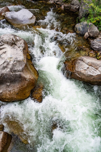 istock fast flowing river. Mountain stream among rocks. Water tourist trip 1224407516