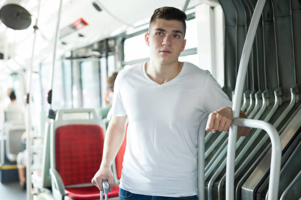 istock Man traveling in public transport 1224407686