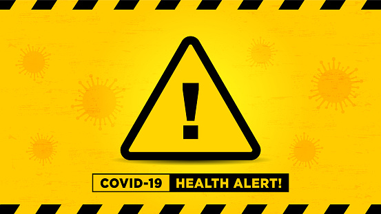 Coronavirus COVID-19 health alert warning & danger flu Red virus caution sign with yellow grange vintage background & hazard black line