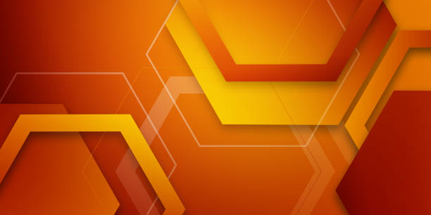 istock Abstract geometric overlapping orange hexagon shape technology digital futuristic concept red background 1224411776