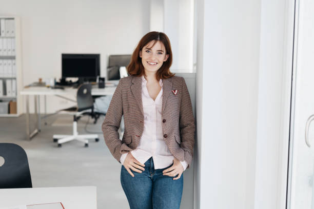 istock Relaxed young woman in trendy jacket 1224414012