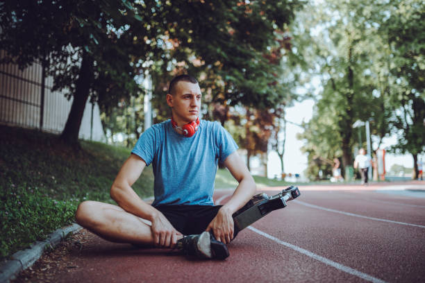 istock Man with prosthetic leg on running outdoors 1224415469