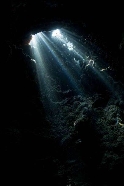 istock Sunlight Descends Into Dark, Underwater Cave 1224419811