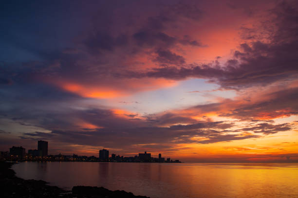 The sky meets the water in Havana Cuba at el Malecon.