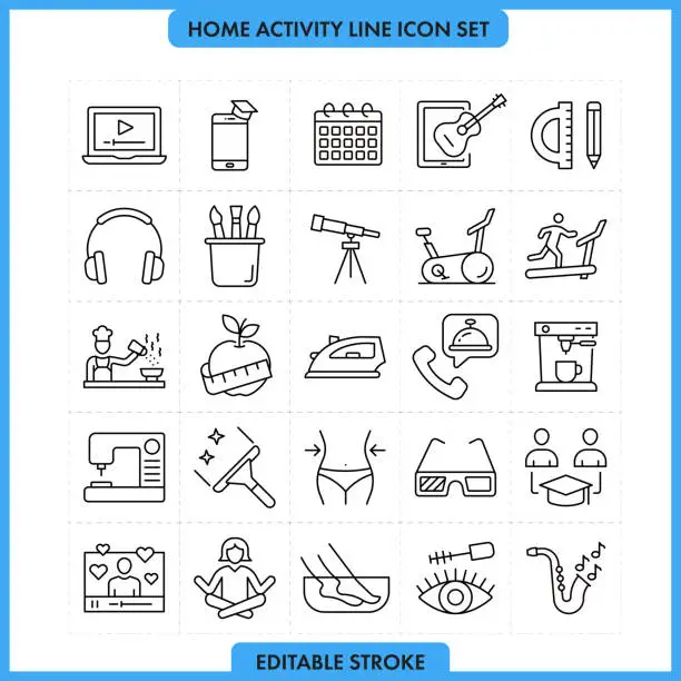 Vector illustration of Home Activity Line Icon Set. Editable Stroke