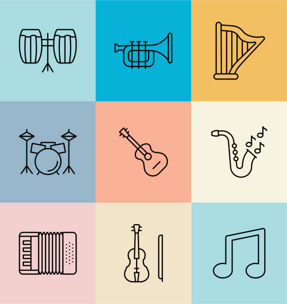 Musical instruments Line Icon Set. Editable Stroke Musical instruments Line Icon Set. Editable Stroke music education stock illustrations