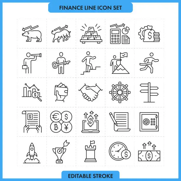 Vector illustration of Finance and Success Line Icon Set. Editable Stroke