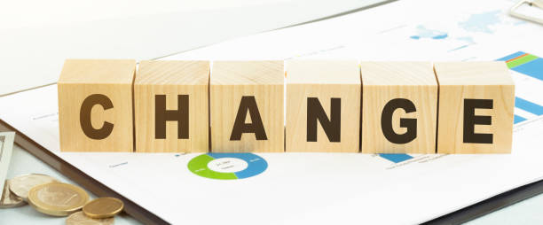 istock Hand hold flip wooden cube with word change 1224425714