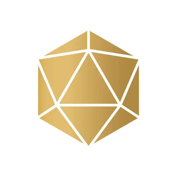 Vector illustration of golden 20 sided dice icon