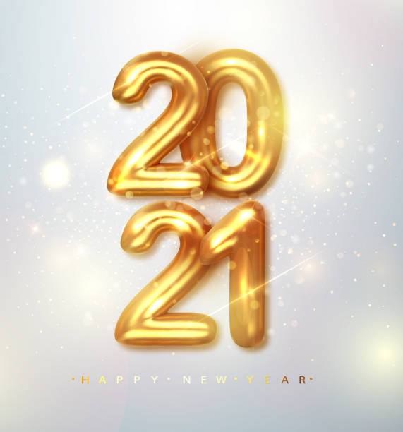 istock 2021 Happy new year. Happy New Year Banner with gold metallic numbers date 2021. Vector illustration. 1224425977