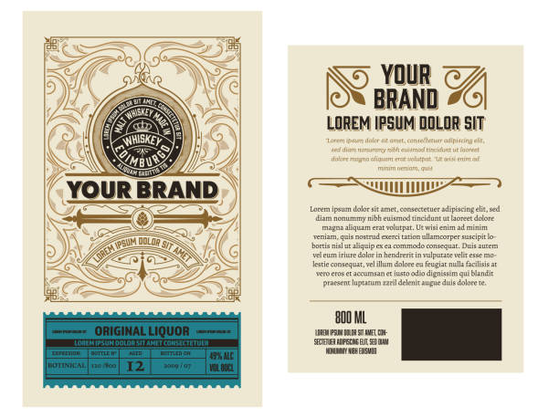 Full Liquor Label Design with Front and Back Sides. Vector Layered Full Liquor Label Design with Front and Back Sides. Vector Layered gin label stock illustrations