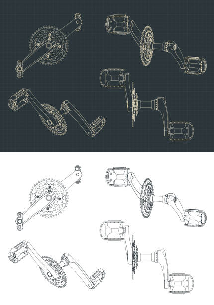 korba rowerowa z pedałami - bicycle gear bicycle gear mtb stock illustrations