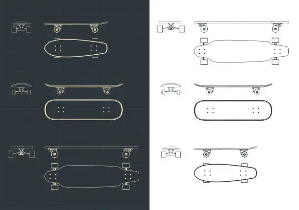 Vector illustration of Skateboards Drawings Set