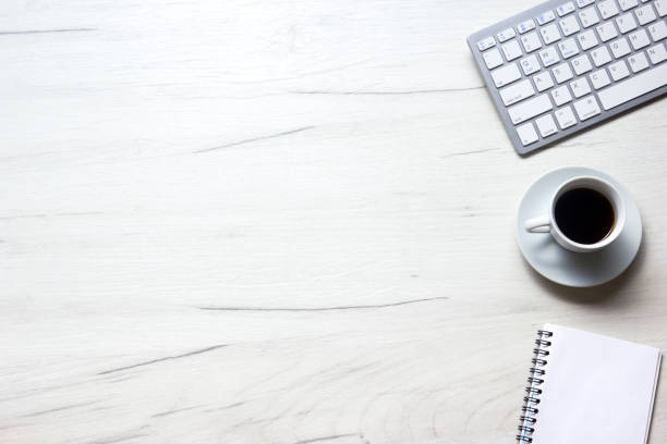 istock Office desk table with supplies. Flat lay Business workplace and objects. Top view. Copy space for text 1224435633
